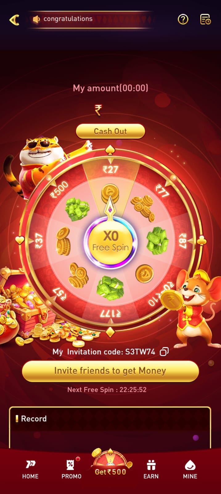 P77 Game Lucky Spin Wheel Cash Reward and Invitation Bonus